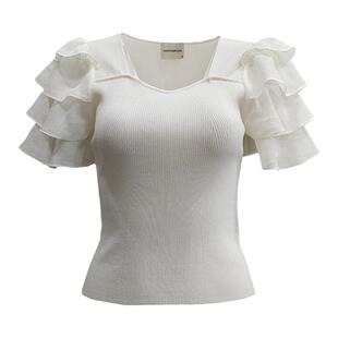 ANOTHER ONE安那迪减龄针织衫女2024夏季新款荷叶袖修身上