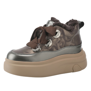 达芙妮加绒保暖棉鞋女冬季新款防滑厚底雪地靴显腿长增高松糕板鞋