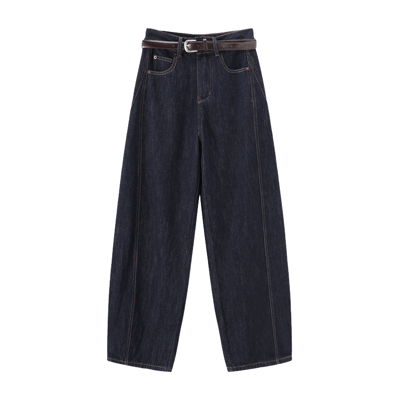 Basic House/百家好复古高腰阔腿牛仔裤秋冬新款宽松镰刀裤子2025