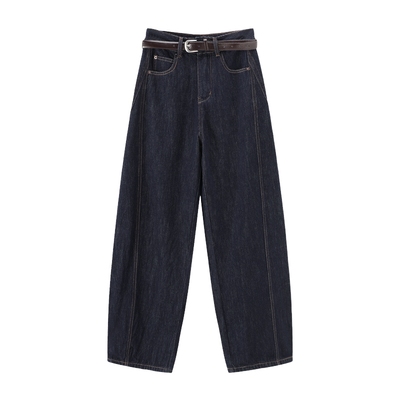 Basic House/百家好复古高腰阔腿牛仔裤秋冬新款宽松镰刀裤子2025