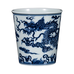 钟家窑柴窑青花可乐杯景德镇手工手绘云龙纹创意水杯果汁冷饮茶杯