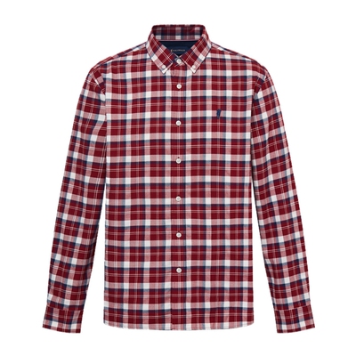 【100%棉】POLOWALK男装长袖衬衫2026春季新品格纹翻领衬衣男式