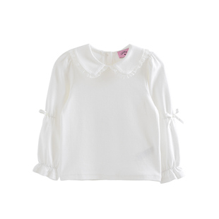 ILOVEJ韩国童装2025秋冬新款女童蕾丝翻领白色T恤打底衫/JXWTO06