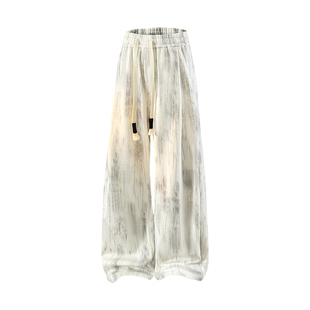 美式嘻哈风扎染直筒休闲裤男宽松加绒长裤潮流高级vibe青少年长裤