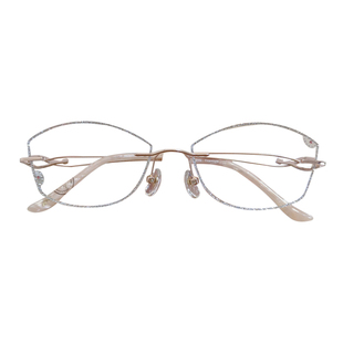 钻石无框切边近视眼镜框配有度数超轻钛架显脸小素颜蝶形女10238