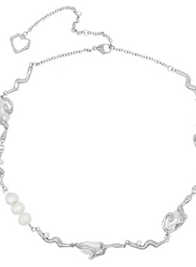 女巴洛克风珍珠+金属拼接项链