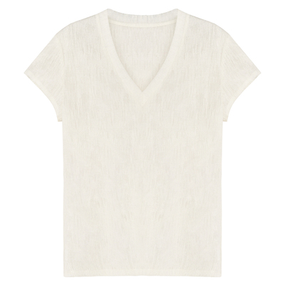 因由 宽松显瘦面膜T恤松弛基础呼吸感羊毛V领柔肤显瘦纸片人短袖