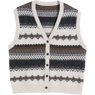 IVYKKI艾维复古毛针织衫百搭休闲小背心女条纹坎肩2025年秋季新款