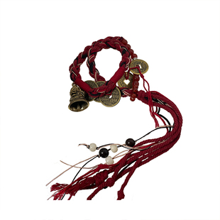 藏式李火旺山鬼花钱手链女新中式铃铛红色手绳古法五帝钱铜钱手饰