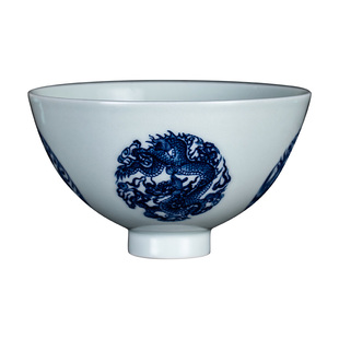 钟家窑陶瓷茶杯主人杯 景德镇柴窑青花手绘团龙团凤鸡心杯个人杯