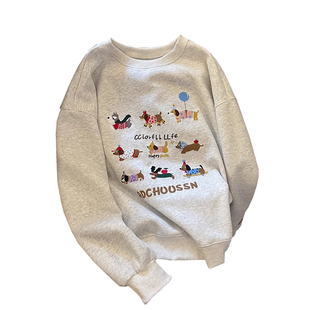 美式复古刺绣卫衣女春装胖mm宽松大码显瘦无帽薄款外套上衣高中生