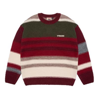 VISION童装 美式复古条纹拼接宽松毛衣套头衫男女儿童25冬季新款