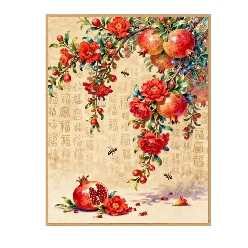 百福图多子多福5d钻石画方钻满钻2026新款餐厅贴砖粘钻十字绣石榴