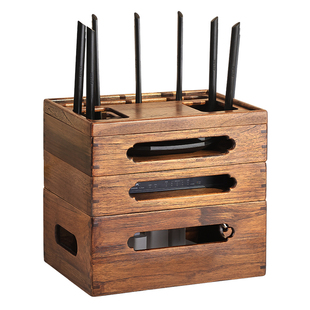 异丽实木路由器收纳盒电视柜机顶盒置物架桌面电线插座wifi放置架