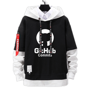 Github程序员猿理工男996恶搞IT狂人宅男章鱼猫拼接连帽卫衣外套