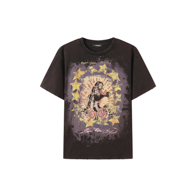 Ed Hardy埃德哈迪冬季流行新款男士宽松落肩烫钻短袖T恤