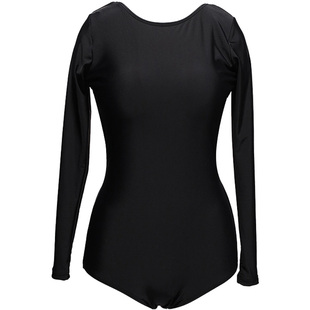 MEMORYBABY新品前保守后惊艳大露背长袖连体游泳衣女纯色显瘦