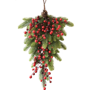 圣诞倒挂藤条水滴装饰PE牛角藤软叶挂件诺贝松墙壁遮挡门楣壁挂树