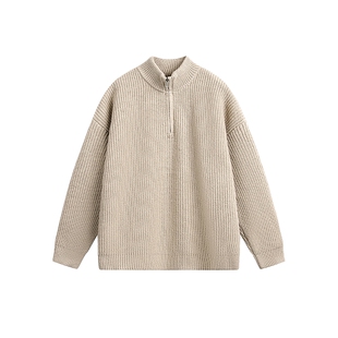 男士加厚纯色立领半拉链针织衫男秋冬款2025新款美式毛衣外套男款