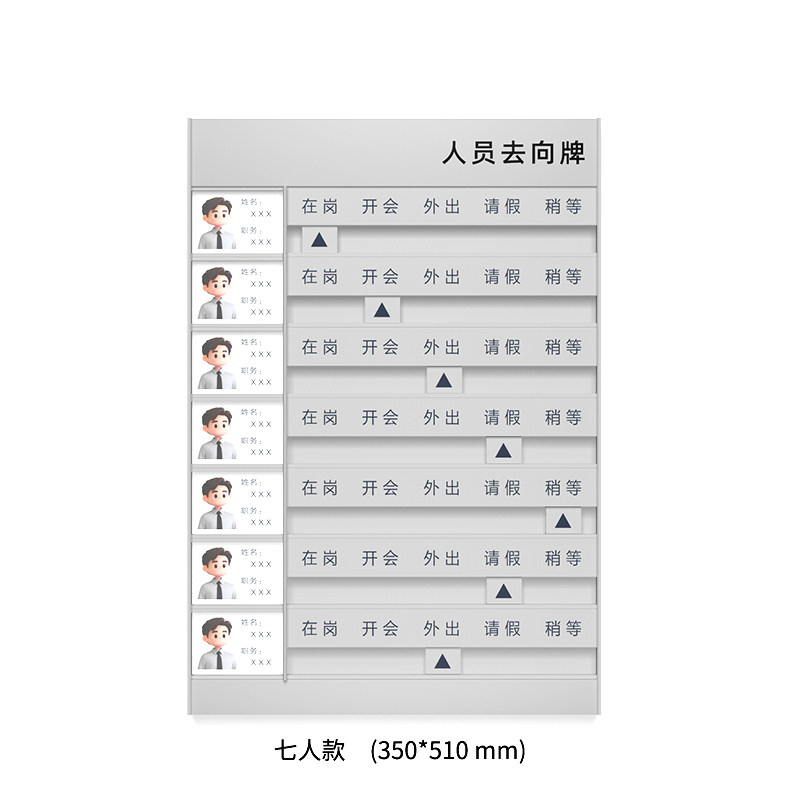 铝合金工作人员去向牌定制可更换员工工作状态牌公司政府在岗信息牌楼层索引牌姓名照片抽拉式值班牌出勤挂牌