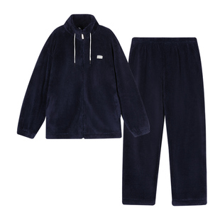 芬腾可安防静电珊瑚绒加绒加厚立领拉链睡衣男士单衣家居服可外穿