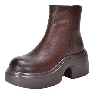 四起哥2025秋冬新款头层牛皮棉靴烟筒靴女手工真皮轻奢厚底短靴女