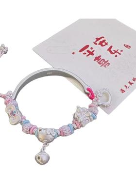 足银可爱卡通Kitty猫半手镯纯银玉桂狗美乐蒂手链女友三丽鸥