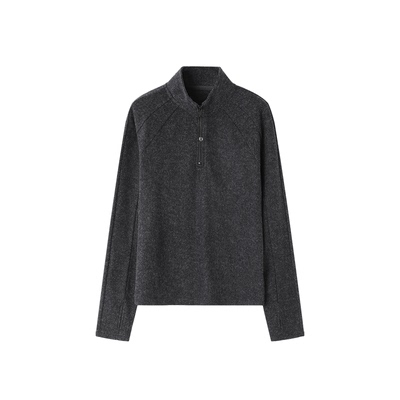 XWI欣未通勤百搭灰色立领卫衣女冬季新款修身显瘦半门襟拉链上衣