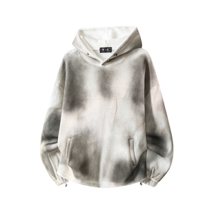 Thug club高街华夫格喷绘做旧脏染星月LOGO男女宽松休闲连帽卫衣