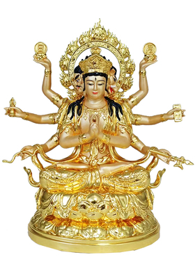 黄铜斗姆元君贴金神像供奉摆件