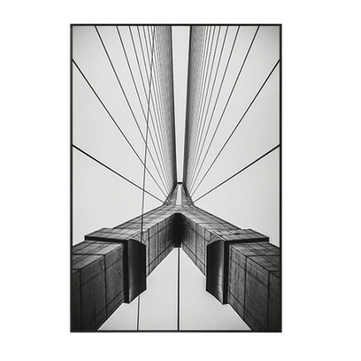 工业风黑白灰斜拉索桥建筑挂画