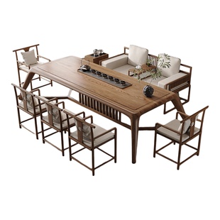 新中式实木茶桌书桌一体两用宋代美学禅意茶室家用办公室接待茶台