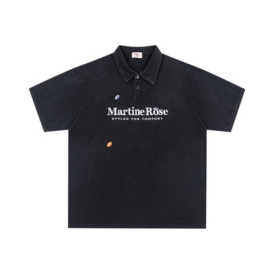 Martine Rose美式复古做旧polo衫男320克重磅潮牌大码短袖男女款