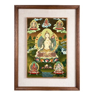 藏村矿物颜料白度母唐卡尼泊尔进口白多罗观音墙壁装饰挂画像