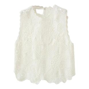 拉夏贝尔/La Chapelle纯色小众蕾丝背心女夏季新款镂空度假风上衣