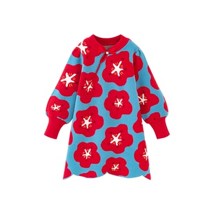 迷你巴拉巴拉女童针织连衣裙2025冬季新款儿童女孩国风洋气拜年服