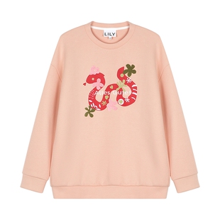 LILY冬新款女装新年蛇年设计感生肖提花宽松休闲圆领套头卫衣