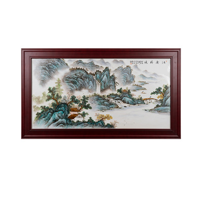 新中式装饰画景德镇手绘山水画瓷板画手绘玄关客厅沙发背景墙挂画