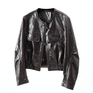 欧洲站高端油蜡羊皮真皮皮小衣女短款2026春新款小个子皮夹克外套