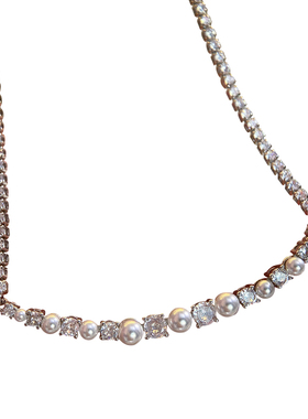 赵露思许妍同款高碳钻石珍珠项链满天星轻奢小众爆闪渐变女锁骨链