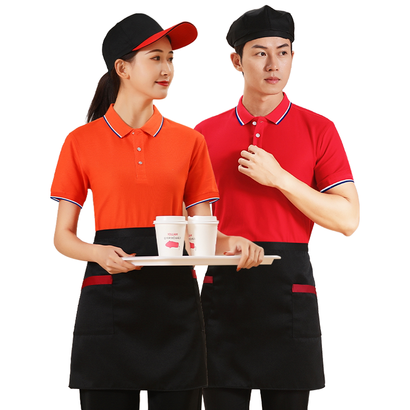 餐饮服务员工作服短袖T恤定制女火锅烧烤奶茶饭店前厅polo衫工衣