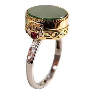 s925纯银镶嵌和田碧玉时尚可打开香囊嘎乌盒饰品戒指个性复古指环