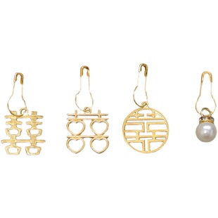 金色喜字别针金属小喜字挂件珍珠吊坠礼盒喜糖盒吊牌结婚庆用品