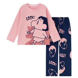 春夏季父子亲子装纯棉长袖睡衣男中大童加大码蜡笔小新卡通家居服