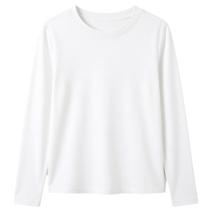 纯棉白色内搭打底衫女春秋宽松小个子高腰短款上衣长袖t恤女百搭