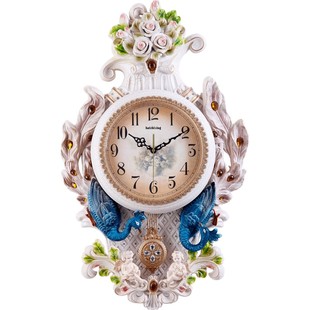 孔雀客厅挂钟静音大号欧式钟表时尚家用创意卧室钟装饰时钟壁挂表