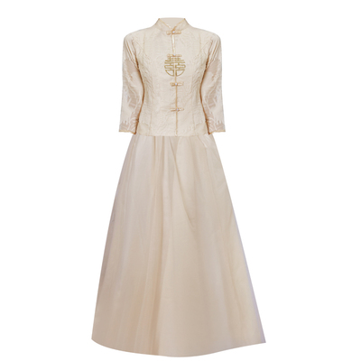 中式伴娘服香槟色晚礼服