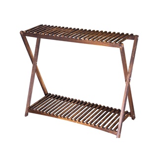 全实木两层花架阳台落地多肉架子田园花盆木器特惠木质碳化包邮