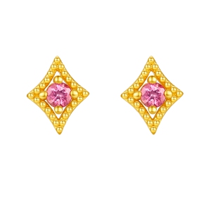 周六福黄金耳饰女款熠熠星辰5G足金碧玺耳钉黄金镶嵌新年礼物官方