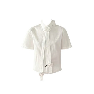 法式设计感衬衫立体花朵白衬衣